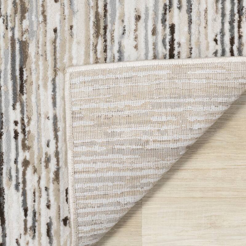 Alpine Rug Co. London Cream Beige Grey Lines Area Rug