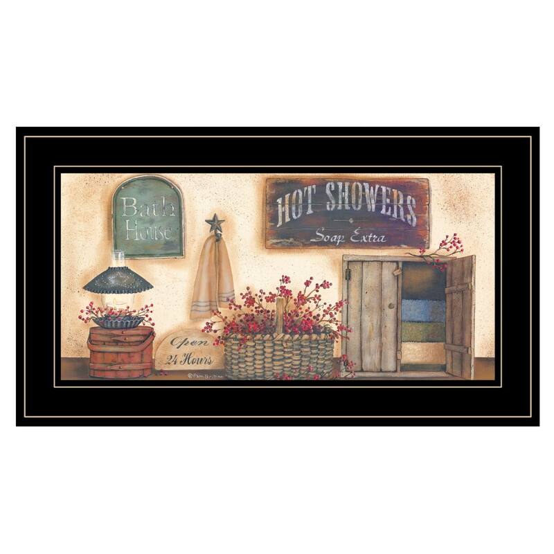TrendyDecor4U Farmhouse "Bath House" Framed Print Wall Art by Pam Britton - Earthtones