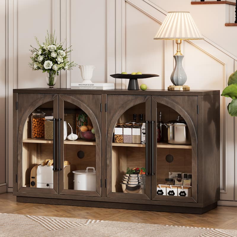 Vintage 4-Door Sideboard with Metal Handles and Adjustable Shelves for Kitchen, Dining Room, Living Room