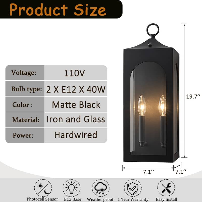 Unique/Statement Dusk to Dawn Outdoor Wall Light with Clear Glass Farmhouse Black Exterior Wall Sconce for Garage