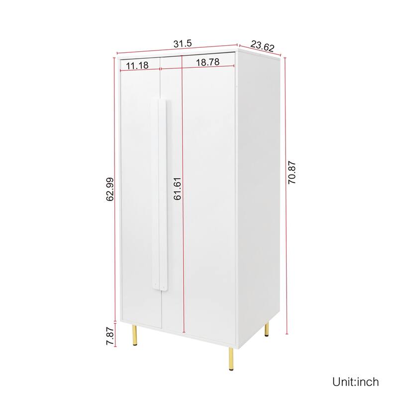Armoire with 2 Doors with Handle for bedroom,White