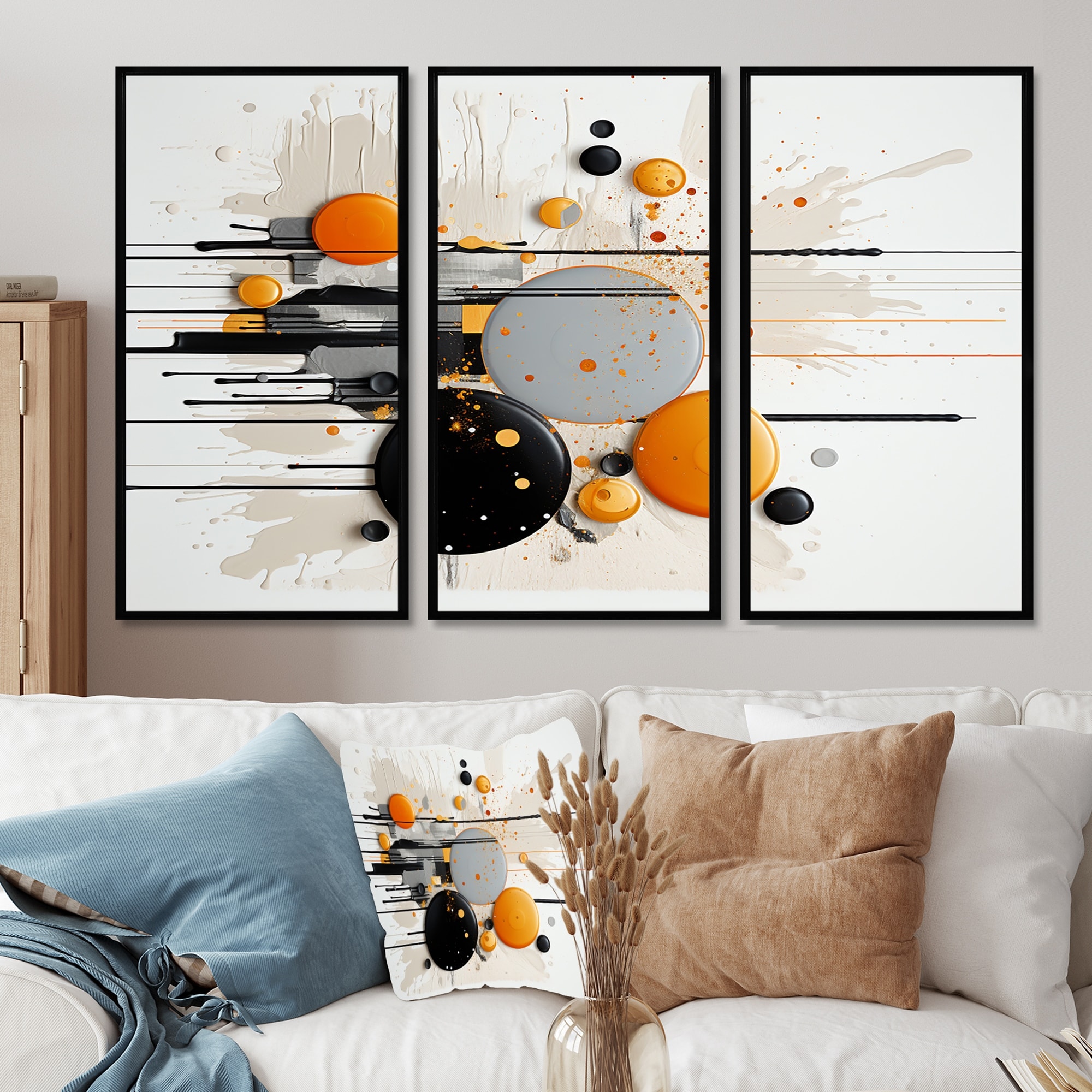 Designart - Silver Moon Rising - Abstract Minimalism Wall Art Set Of 3 - Modern Framed Wall Decor 3 Pieces