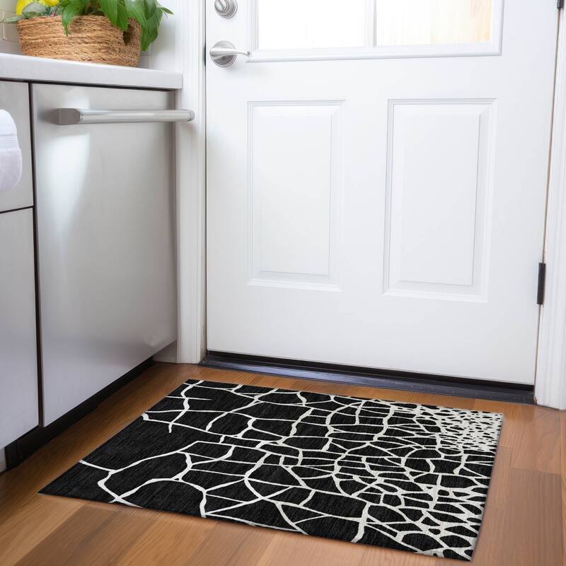 Premium Washable Super Soft Contemporary Webby Mayfield Rug - Black - 1'8" x 2'6"
