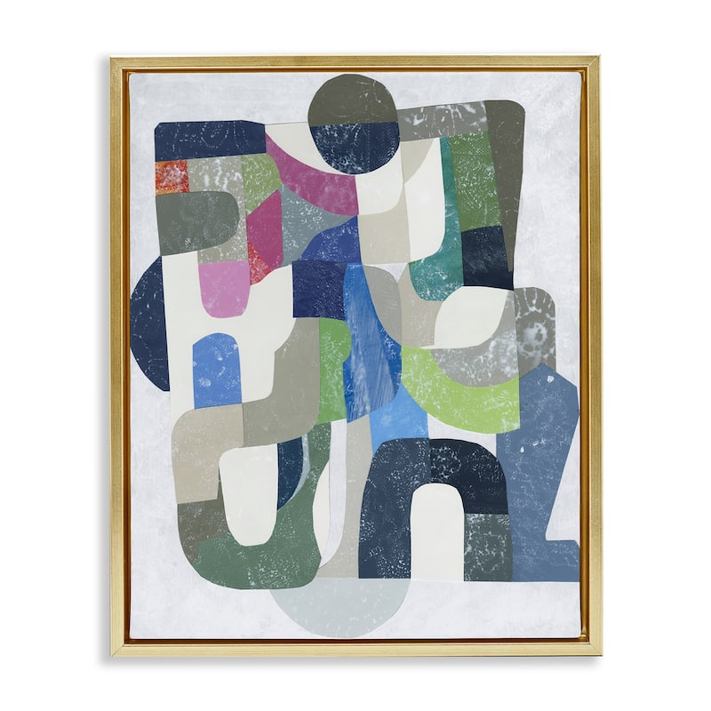 Stupell Retro Geometrics on Grey Framed Floater Canvas Wall Art Design By Coco Good - 17 x 21 - Gold