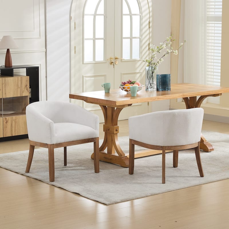 Modern 19" W Upholstered Barrel Dining Chairs with Arms, Farmhouse Linen Accent Chairs with Solid Wood Frame