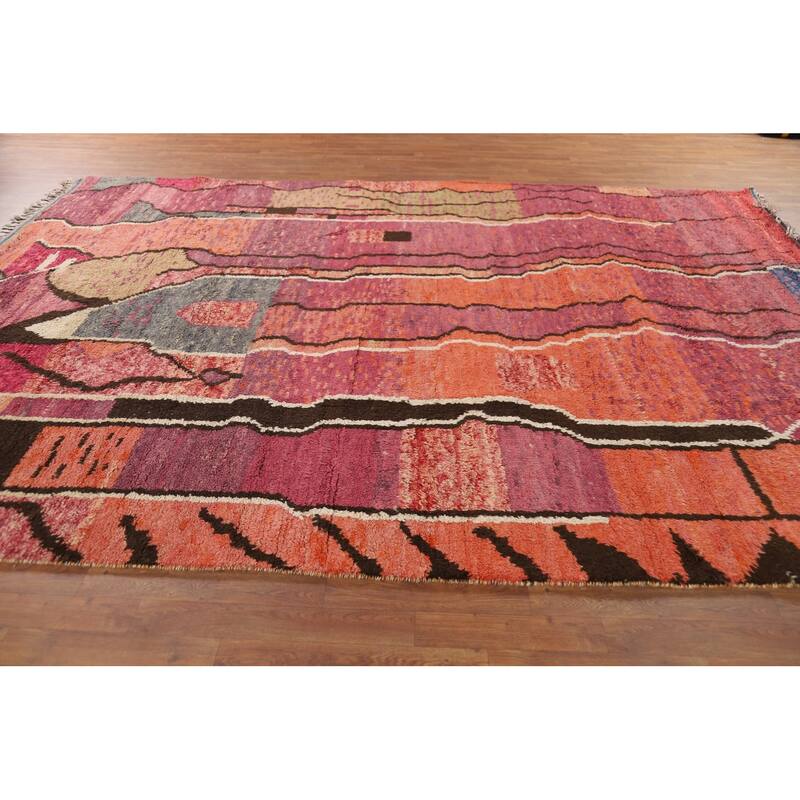 Moroccan Oriental Area Rug Hand-Knotted Abstract Wool Carpet - 8'10" x 12'2"