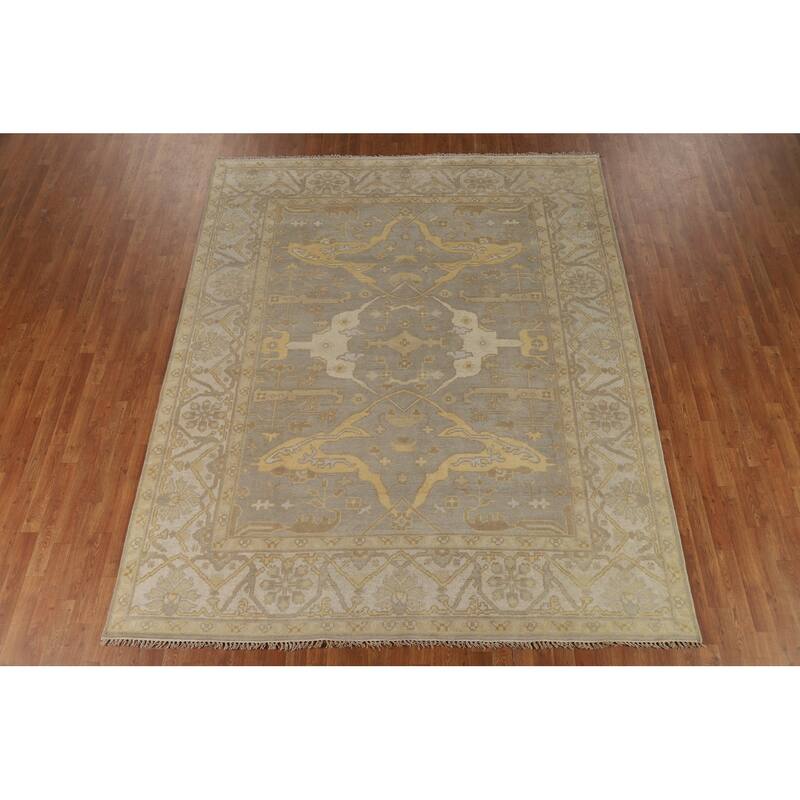 Earth Tone Oushak Indian Area Rug Handmade Living Room Wool Carpet - 8'1"x 9'10"