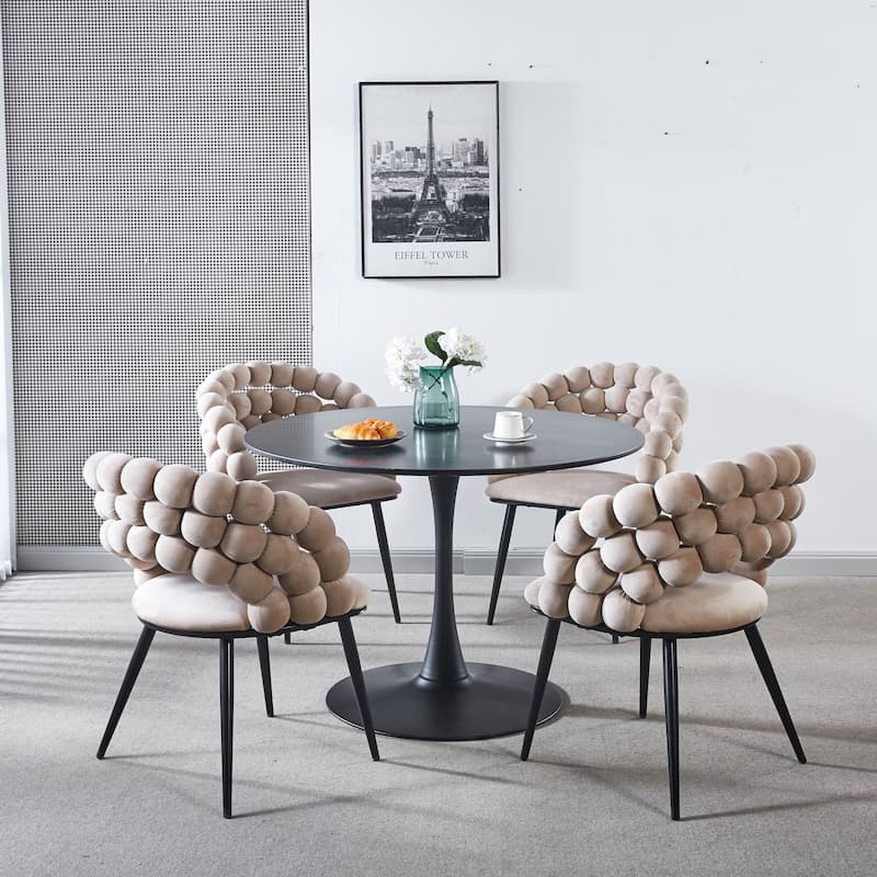 Modern chair(set of 2 ) with golden color iron tube legs, soft cushions and comfortable backrest, hairball back