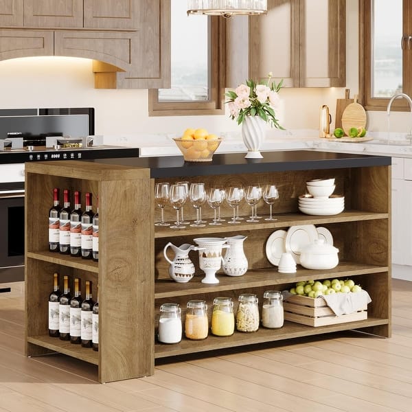slide 2 of 7, 55 Inches Farmhouse Kitchen Island with Storage for Kitchen, Dining Room Vintage Brown