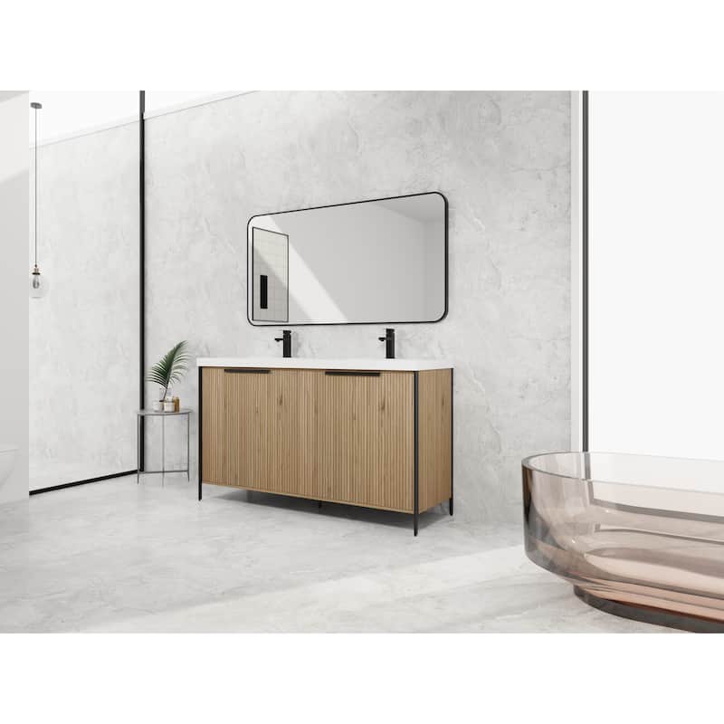 Freestanding Bathroom Vanity with Double Resin Sink - Light Coffee