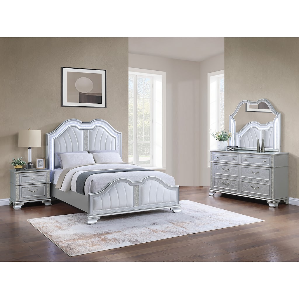 Traditional Style Light Gray Finish 4pc Bed Set Arched Headboard