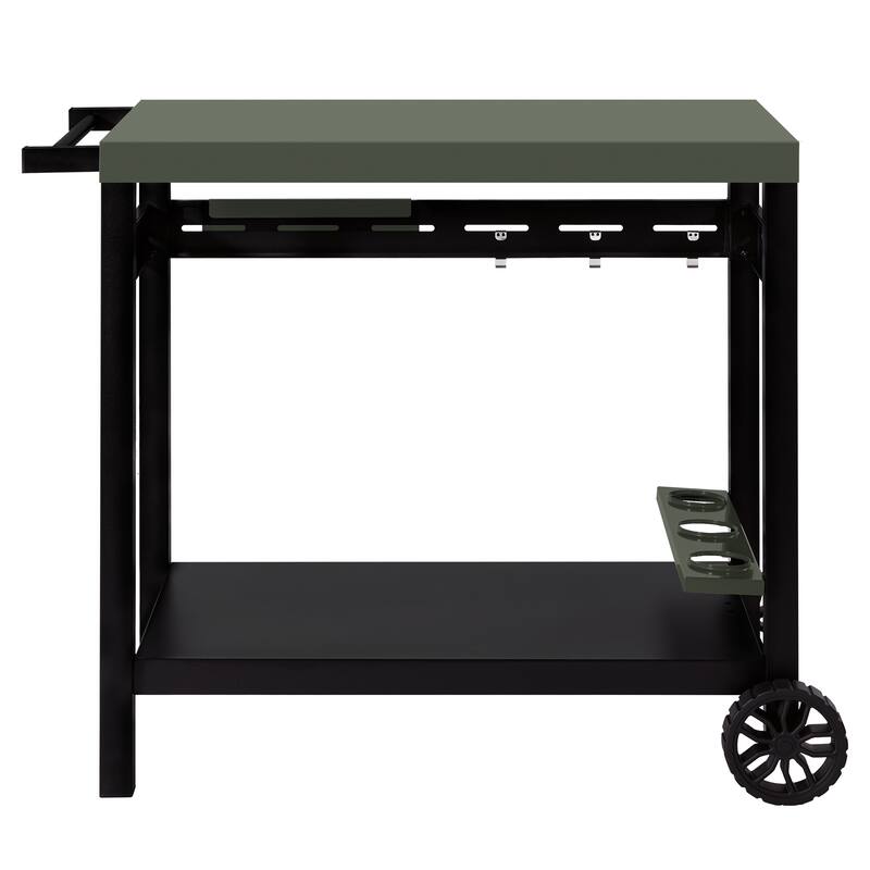 Royal Gourmet Double-Tier Dining Cart with Olive Green Top - N/A