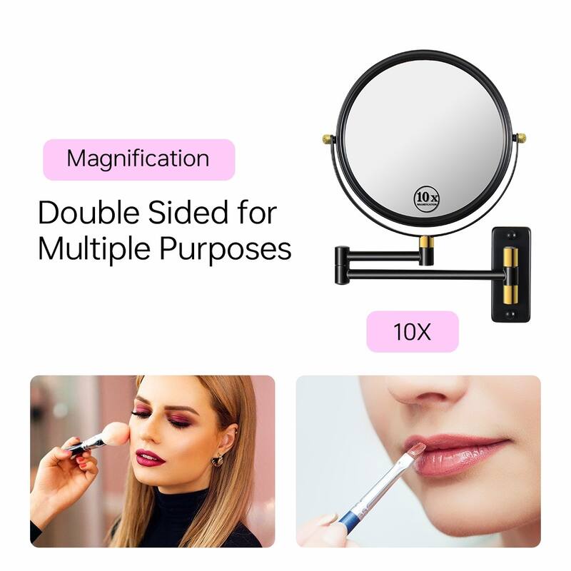 360° Swivel Wall Mounted Makeup Vanity Mirror with Extension Arm, 1X / 10X Magnification Mirror, 8-inch Makeup Mirror