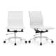Set of 2 Modern Office Chairs, Upholstered PU Leather Ribbed Armless Mid Back with Metal Frame, Adjustable Height, Tilt - off white