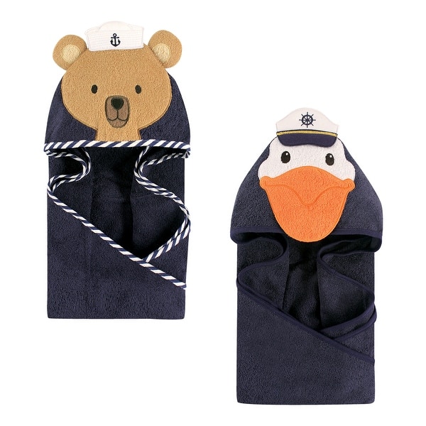slide 1 of 1, Hudson Baby Infant Boy Cotton Animal Face Hooded Towel Bundle Set, Sailor Bear Pelican, One Size One Size - Sailor Bear Pelican