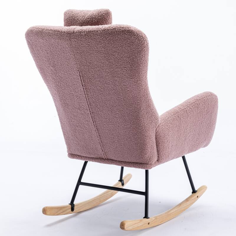 Teddy Fabric Wingback Rocking Chair for Nursery with Safe Solid Wood Base