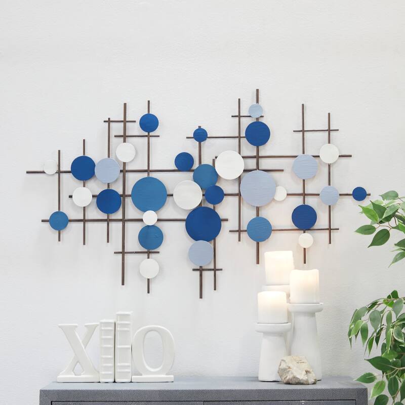 CosmoLiving by Cosmopolitan Blue Metal Overlapping Geometric Wall Decor - Blue - 39"W, 23"H