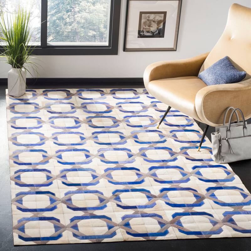 SAFAVIEH Handmade Studio Leather Annique Modern Leather Rug - 4' x 6' - Ivory/Multi