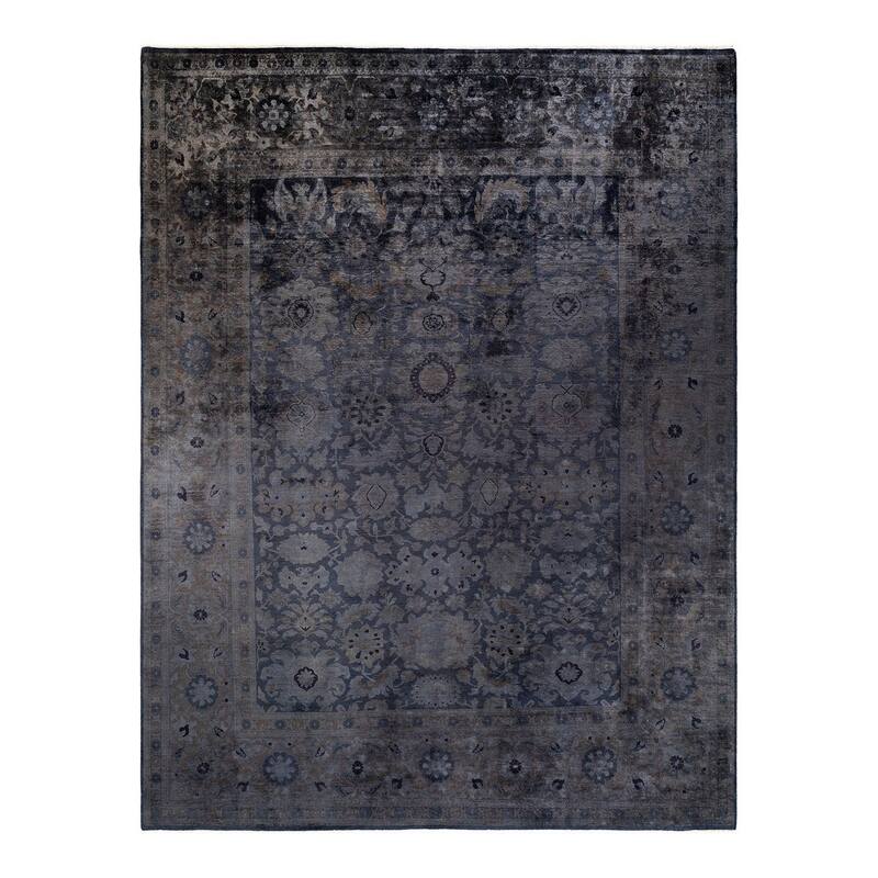 Overton Hand Knotted Wool Vintage Inspired Modern Contemporary Overdyed Gray Area Rug - 9' 1" x 11' 7"