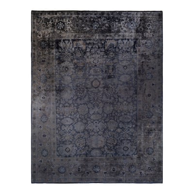 Overton Hand Knotted Wool Vintage Inspired Modern Contemporary Overdyed Gray Area Rug - 9' 1" x 11' 7"