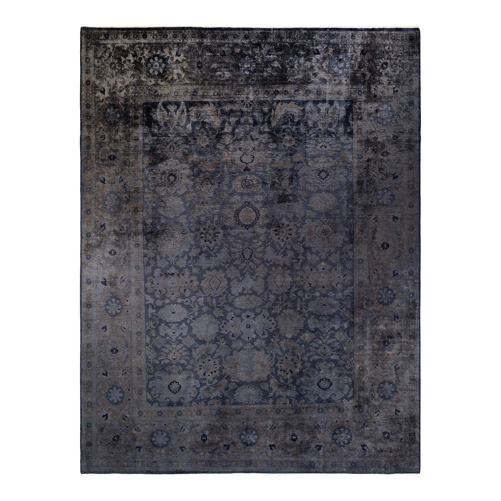 Overton Hand Knotted Wool Vintage Inspired Modern Contemporary Overdyed Gray Area Rug - 9' 1" x 11' 7"