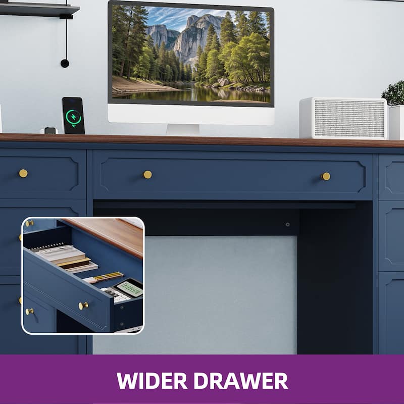 Moasis 59"W Executive Desk with Drawers Wood Home Office Computer Desk