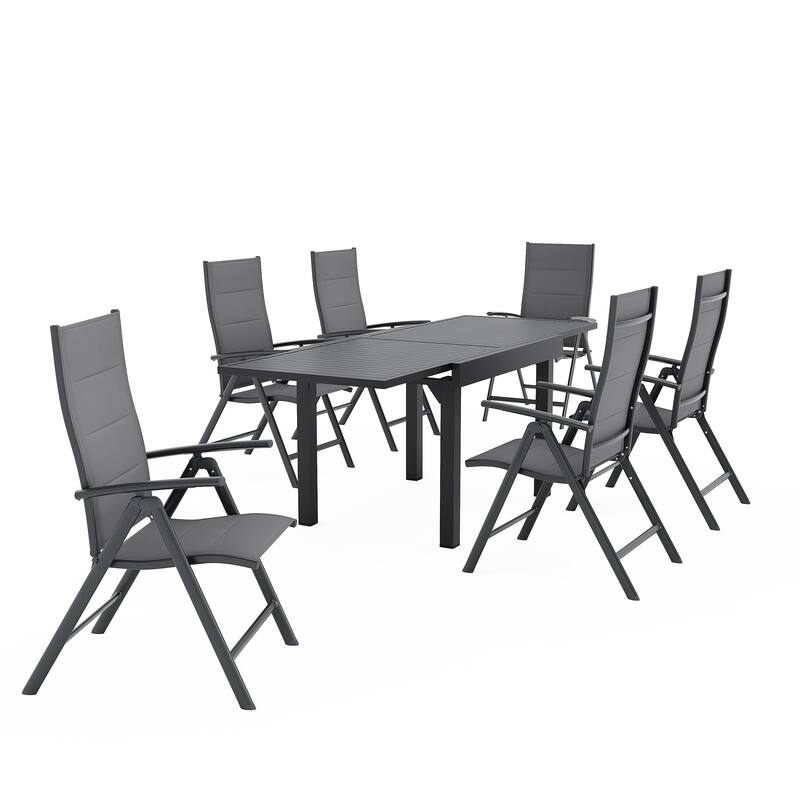 Outdoor 5/7/9-Piece Aluminum Patio Dining Set with Expandable Table and Folding Chairs