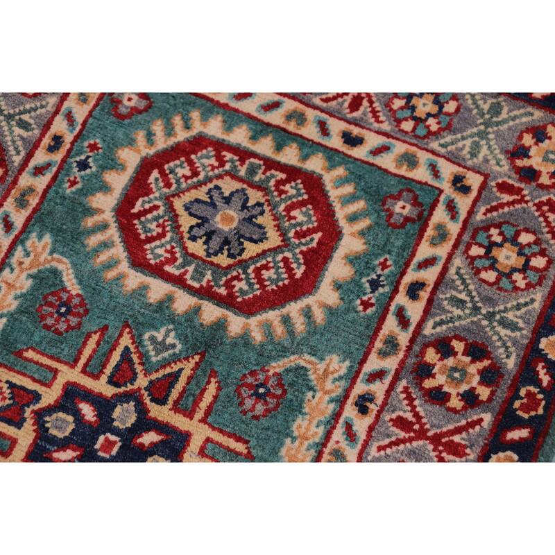 Tribal Kazak Shea Green/Gray Wool Rug - 2'0'' x 3'0''