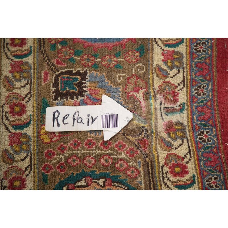 Hand Knotted Oriental 100% Wool Carpet Traditional Floral Pink Mashad Area Rug - 11' 4'' X 7' 9''