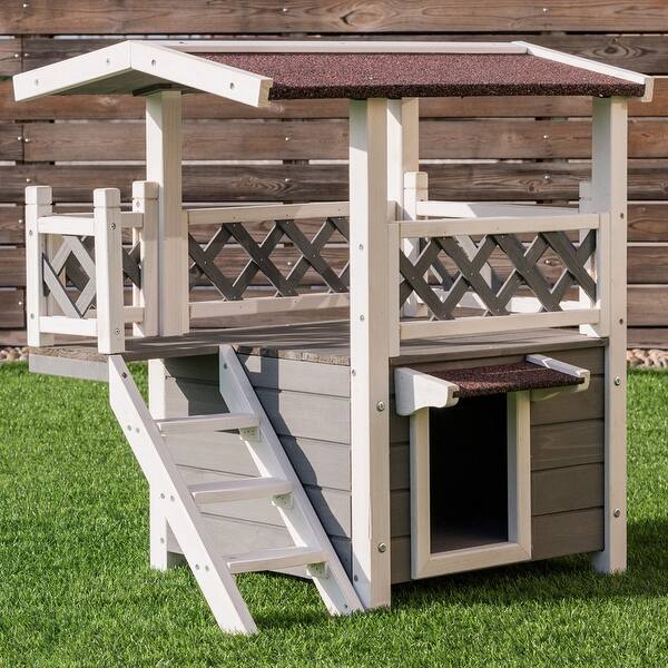 Shop Gymax 2 Story Outdoor Weatherproof Wooden Cat House Condo