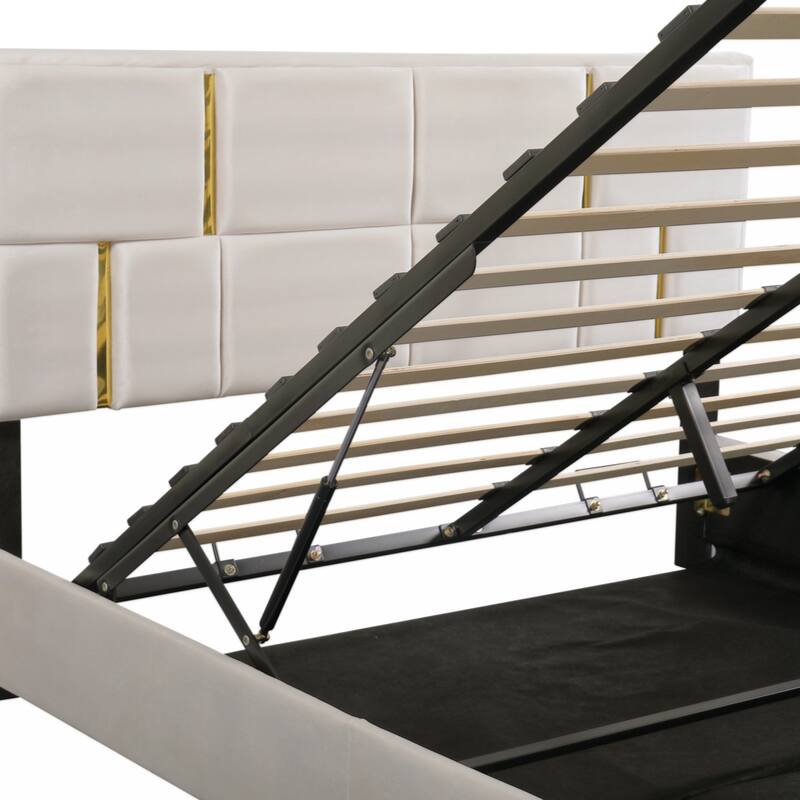 Queen Size Upholstered Platform Bed with Hydraulic Storage System