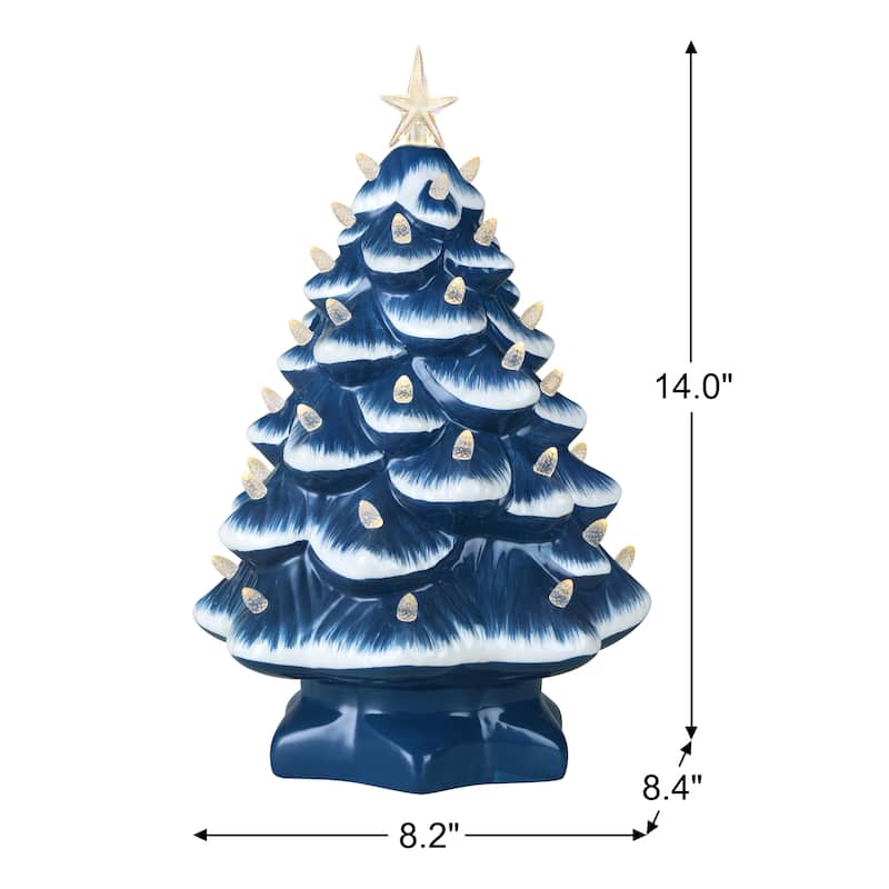 14 in. Nostalgic Ceramic Tree - Blue with White Bulbs