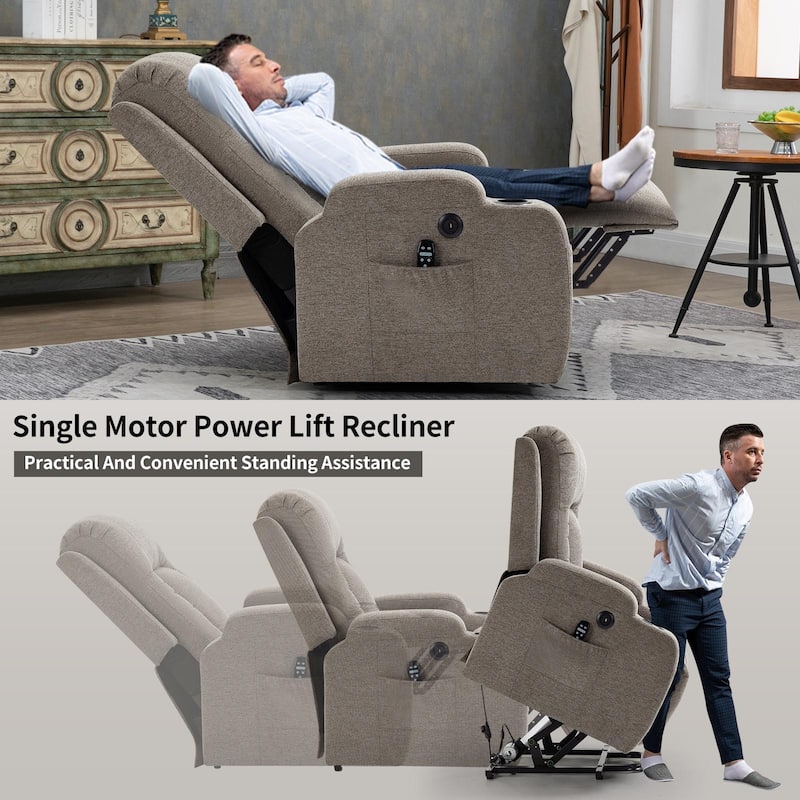Power Lift Recliner with 8-Point Massage&Lumbar Heating, Cup Holders