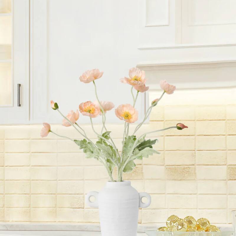 Medium Coral Pink Silk Decorative Artificial Common Poppy(Pack of 1 Branch)