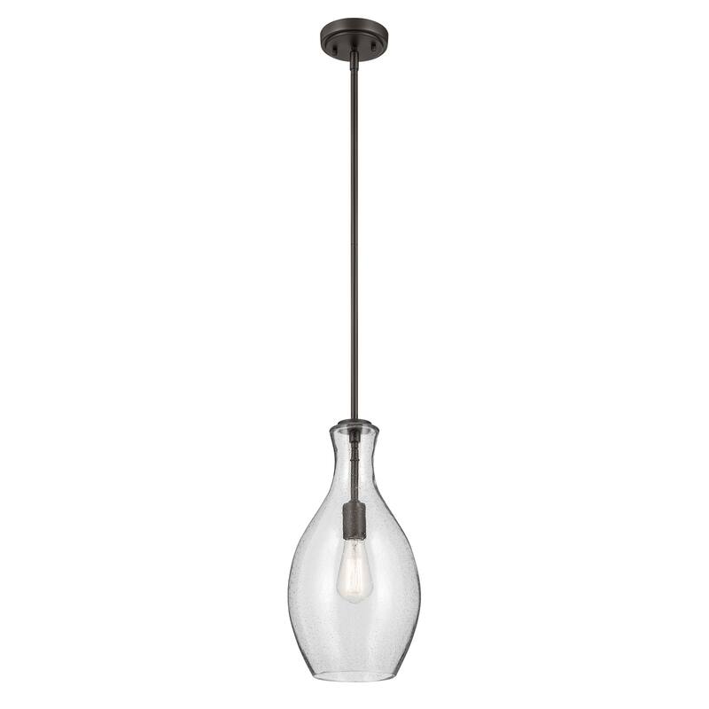 Kichler Lighting Everly 1-Light Bell Pendant Light with Seeded Glass - Olde Bronze - 17.75 inch