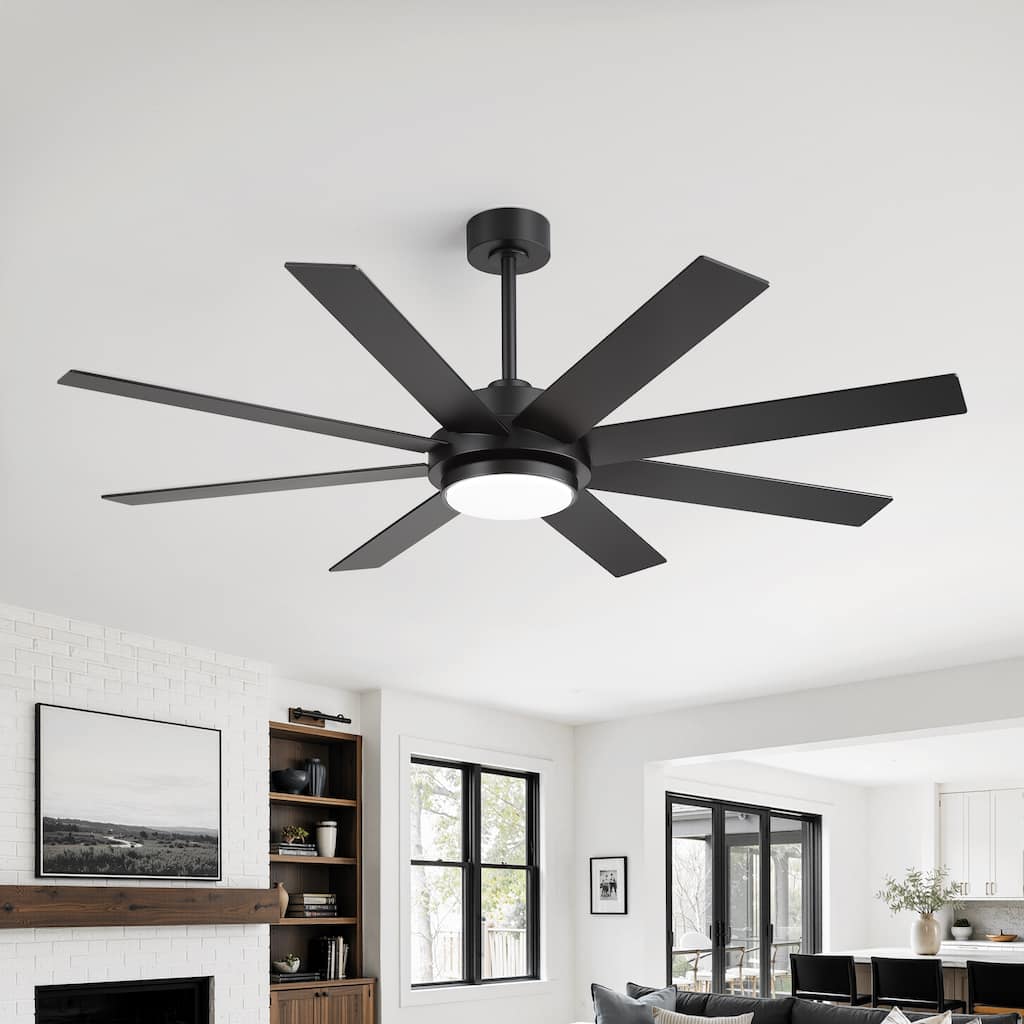 60"/72" Modern 8-Blade Ceiling Fan with Light and Remote, Ultra Quiet Reversible DC Motor, Dimmable, For Living Room Bedroom