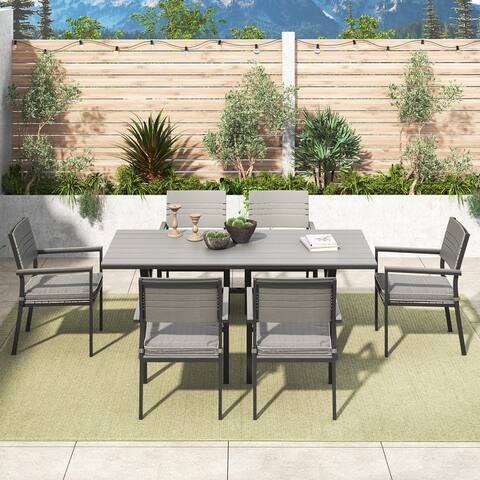 Corvus Orville 7-piece Aluminum Outdoor Dining Set with Wood Table Top