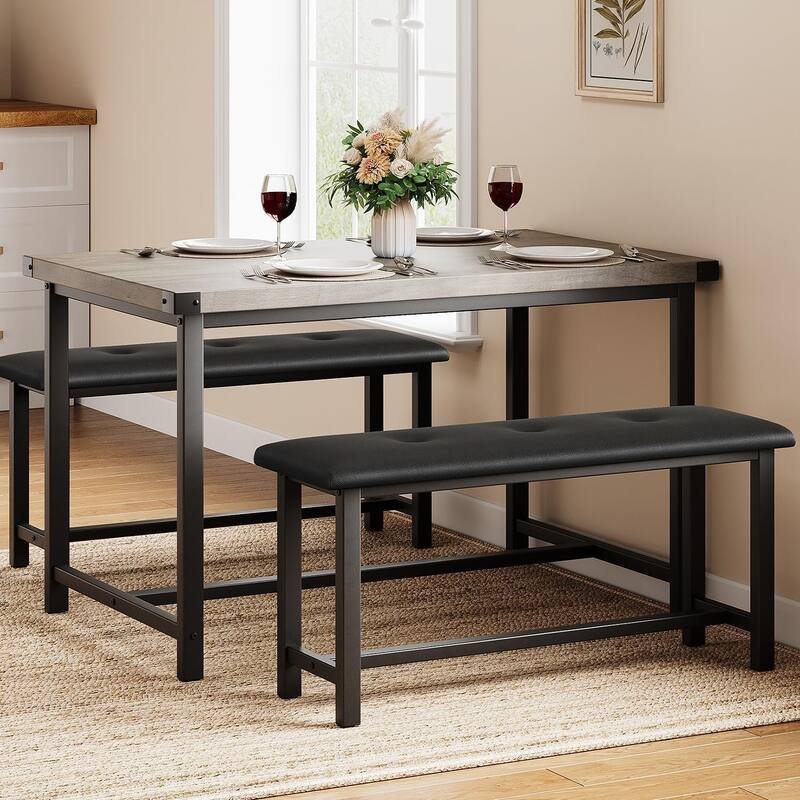 Kitchen Table with Benches, Dining Table Set for 4,Rectangular Dining Table Set for Small Space Apartment Studio