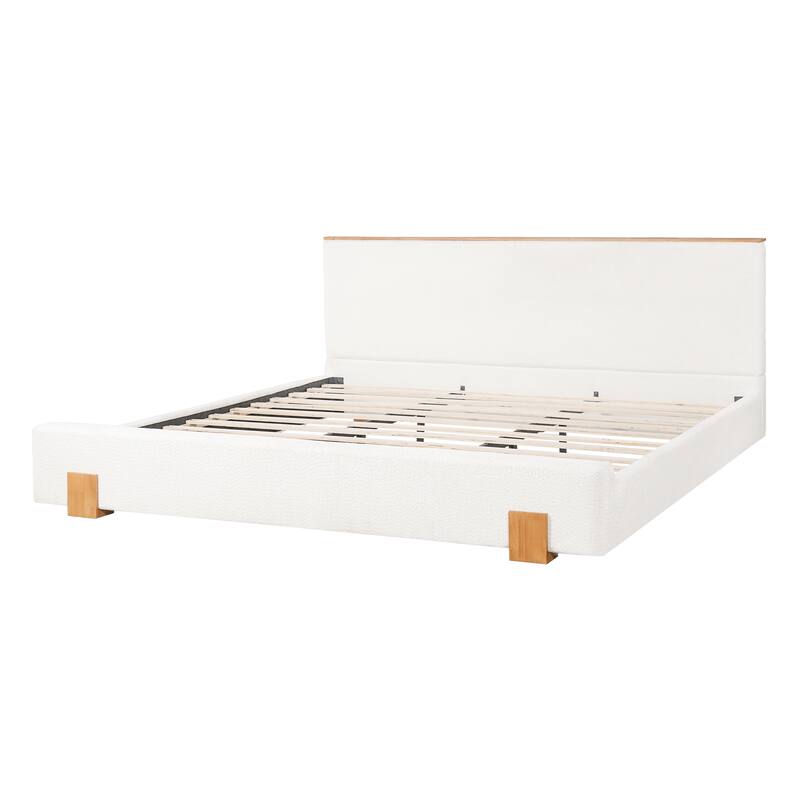 Christopher Knight Home - Verdes Modern Soft Boucle Upholstered Platform Bed with Solid Wood Legs, Trim & Padded Headboard