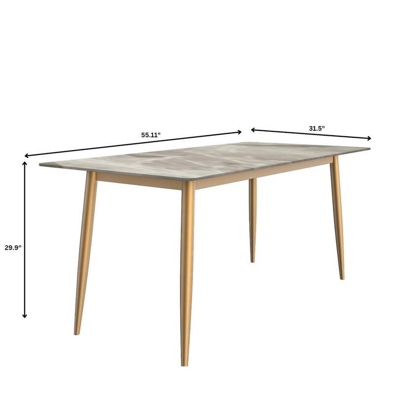Zayle Dining Table with a 71" Rectangular Top and Gold Steel Base