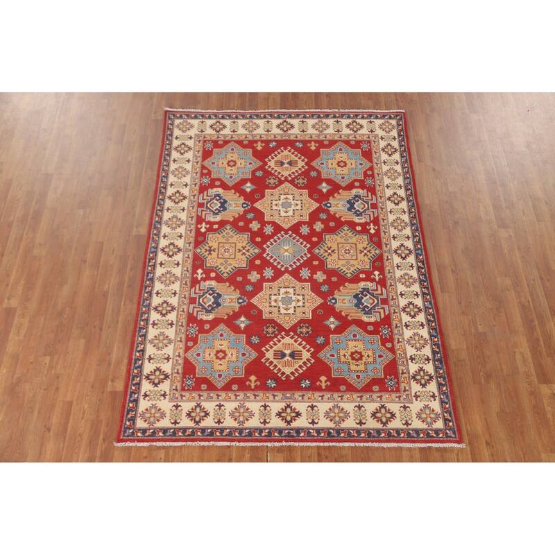 Red Traditional Kazak Area Rug Handmade Wool Carpet - 5'6" x 7'7"