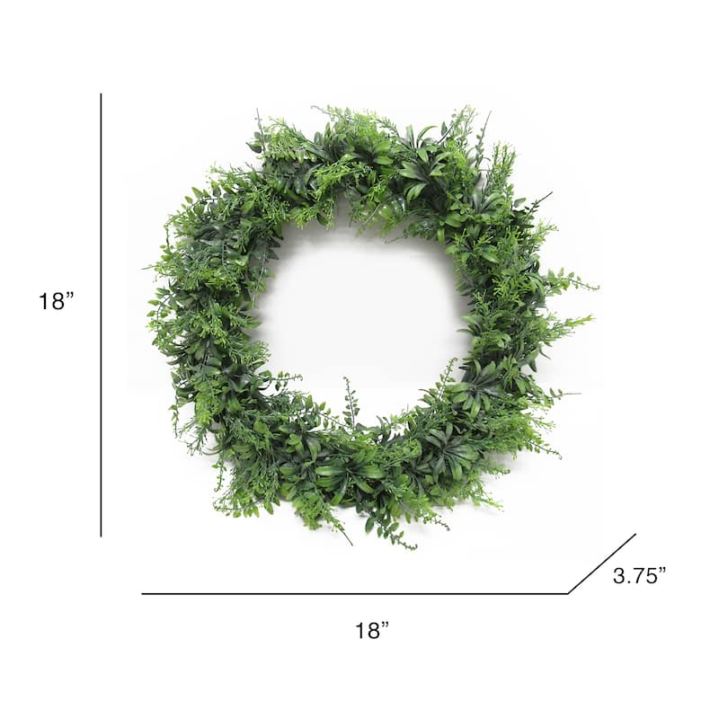 Frosted Green Artificial Flowering Fern Mix Leaf Foliage Greenery Wreath 18in