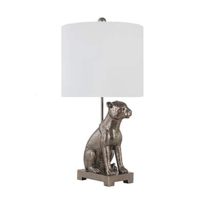 23"H Grey Resin Leopard Table Lamp With Shade - 12" x 12" x 23"