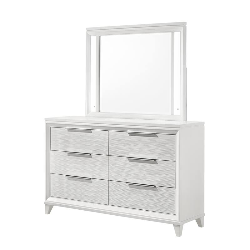 Denissa 6 Piece White Upholstered LED Panel Bedroom Set