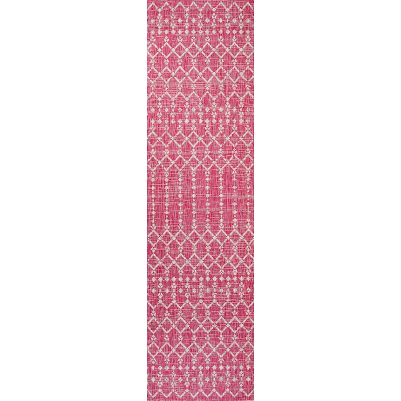 JONATHAN Y Trebol Moroccan Geometric Textured Weave Indoor/Outdoor Area Rug - 2 X 8 - Fuchsia/Light Gray