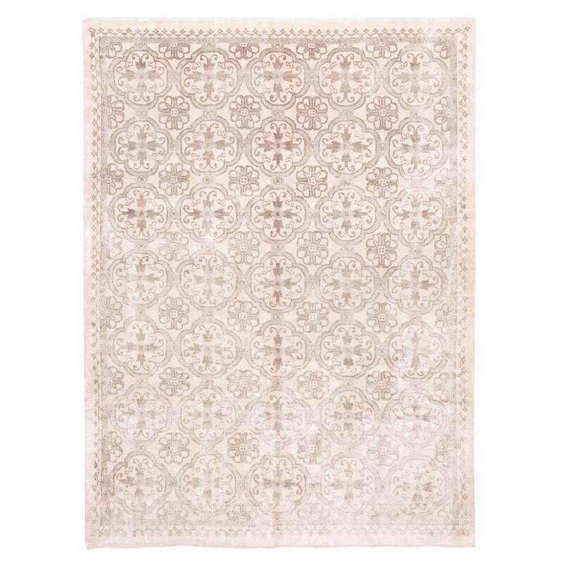 ECARPETGALLERY Hand-knotted Loreto Ivory Silk Rug - 7'10 x 10'3