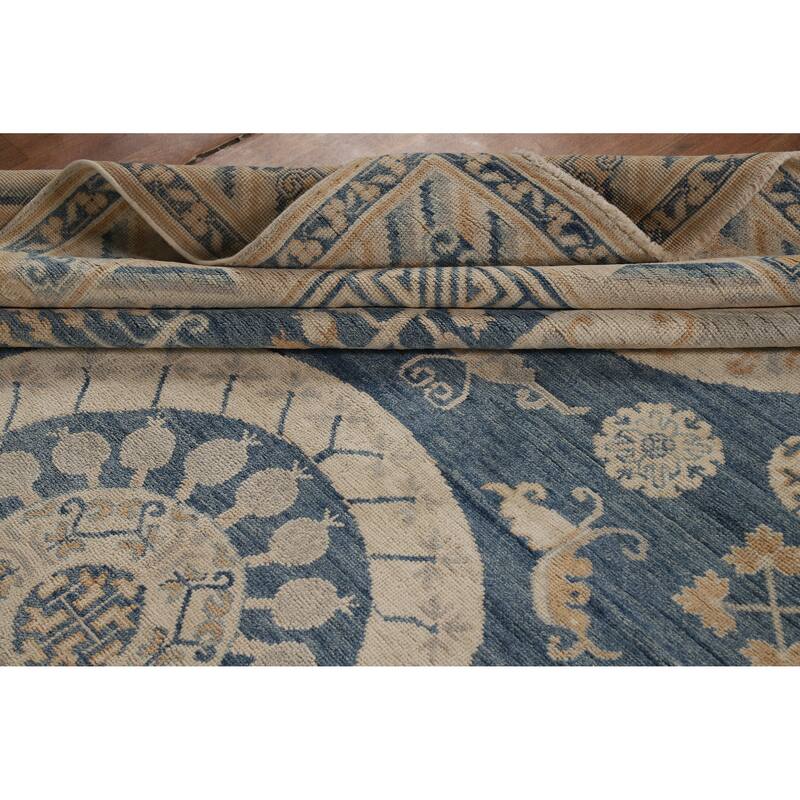 Hand Knotted Oriental 100% Wool Carpet Transitional Geometric Navy Blue & Blues Oushak Area Rug - 12' 0'' X 9' 2''