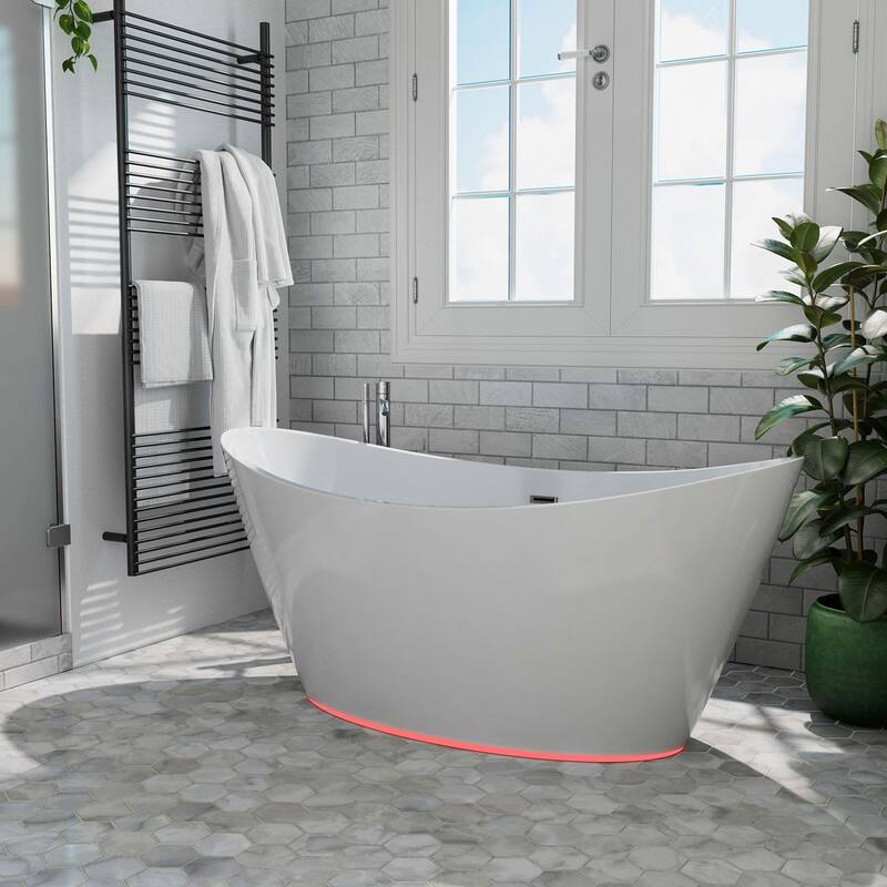 7 Color Changing Lights 59" X 30" Freestanding Soaking Bathtub