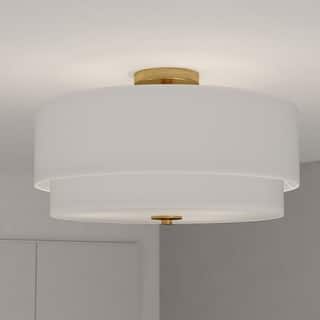 Burnaby White Linen Semi-flush Drum Ceiling Light