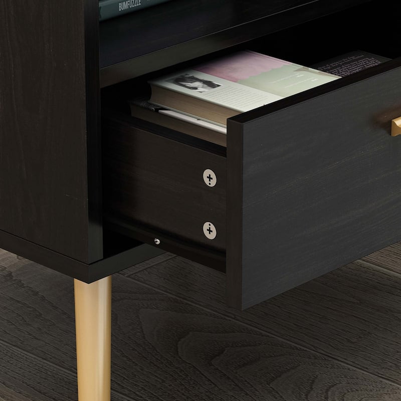 19.5"W Nightstand With 1 Drawer 1 Shelf and Metal Legs